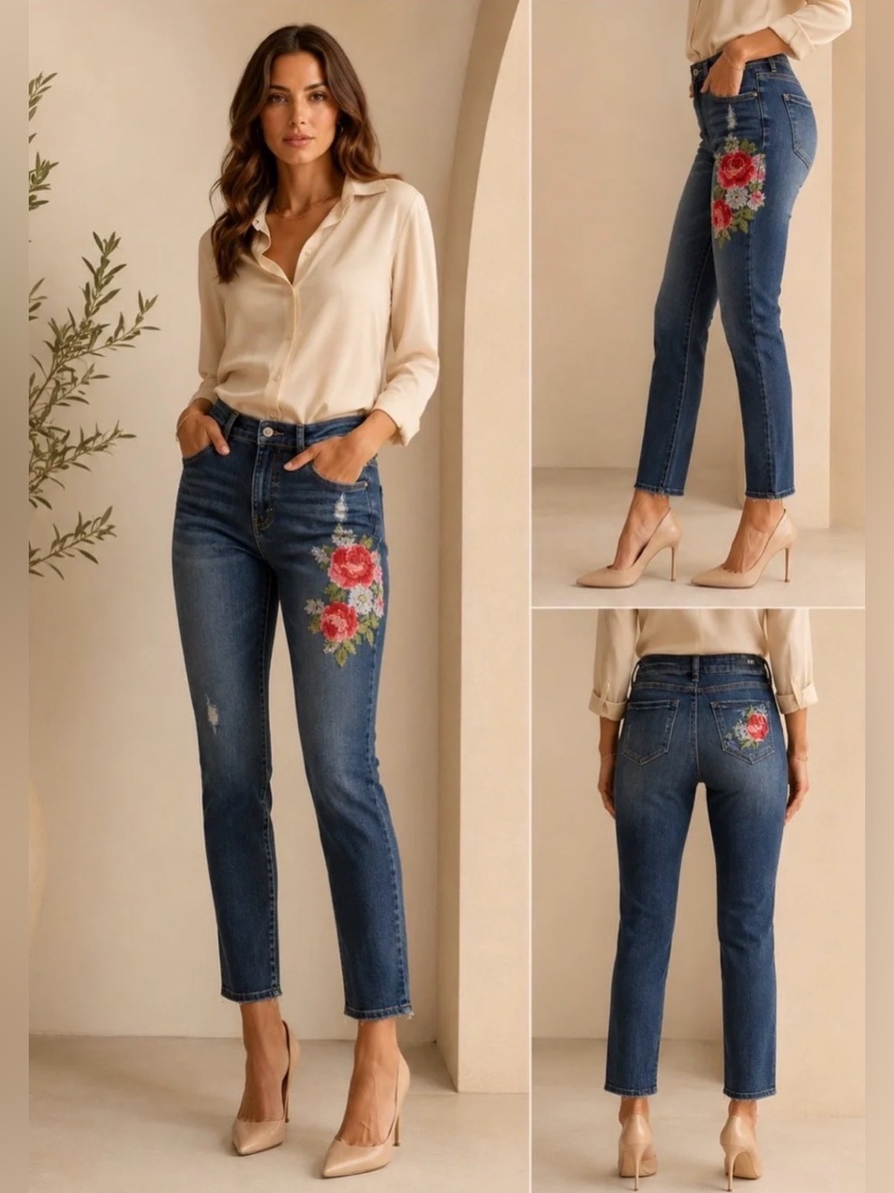 Kut From the Kloth Reese embroidered ankle straight Jean